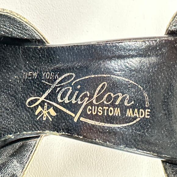 Vintage 1950s Reptile Peep-Toe Sandals by L'aiglon Custom Made Size 6.5 N - Picture 9 of 10